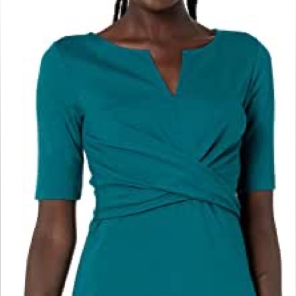 Lark & Ro Women's Half Sleeve Twist Front A-Line Ponte Dress 8 - Picture 2 of 12